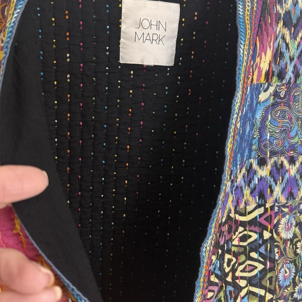 John Mark Women’s Patchwork Quilted Jacket | Boho Artisan Open‎ Front Boutique L